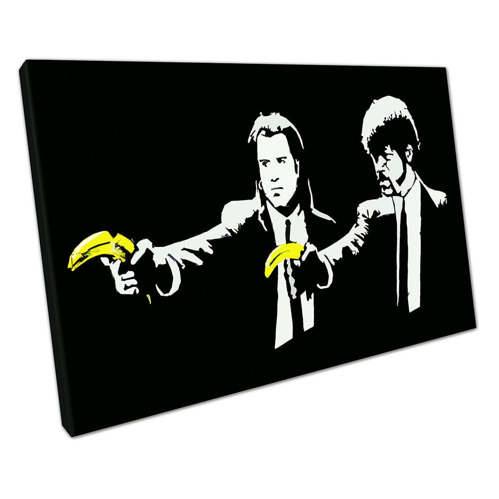Banksy Pulp fiction Yellow Banana guns Ready to Hang Canvas Wall Art Print Mounted Canvas print