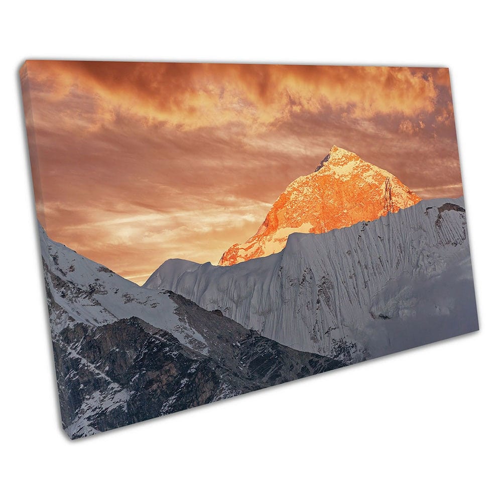 Makalu peak with Orange sunset Nepal Himalayas Mountain Ready to Hang Wall Art Print Picture For Home Office Decor