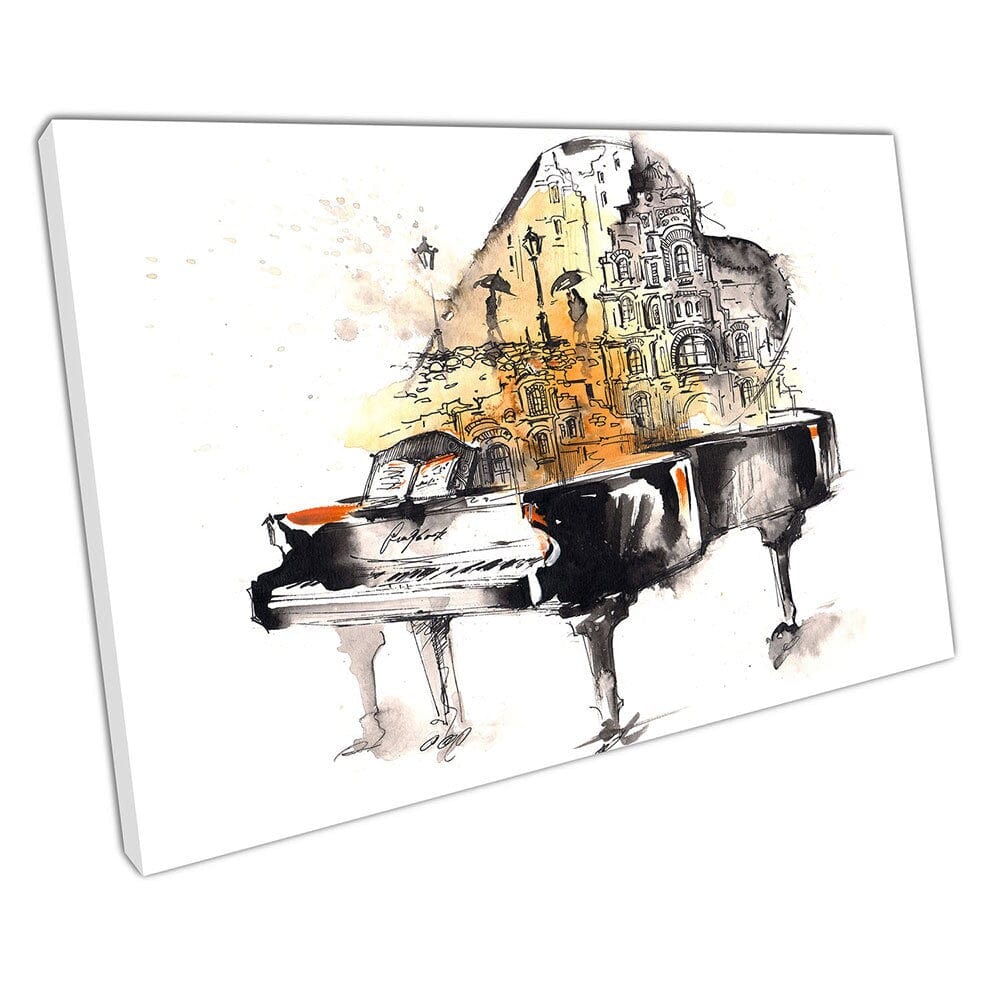 City Streets Watercolour Musical Music Piano illustration Art Wall Art Print Picture For Home Office Decor