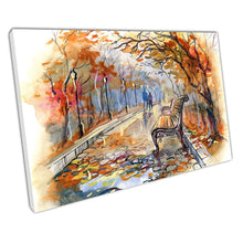 Laad de afbeelding in galerijviewer, Couple having an Autumn walk in the park Illustration Art Ready to Hang Wall Art Print Picture For Home Office Decor
