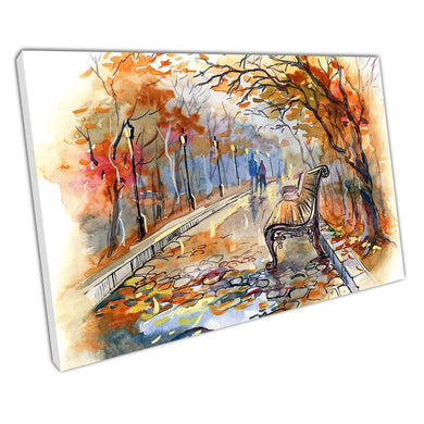 Couple having an Autumn walk in the park Illustration Art Ready to Hang Wall Art Print Picture For Home Office Decor