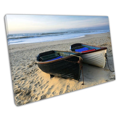 Fishing Boats on the Beach English summers day coastline seascape Canvas Wall Art Print Picture For Home Office Decor