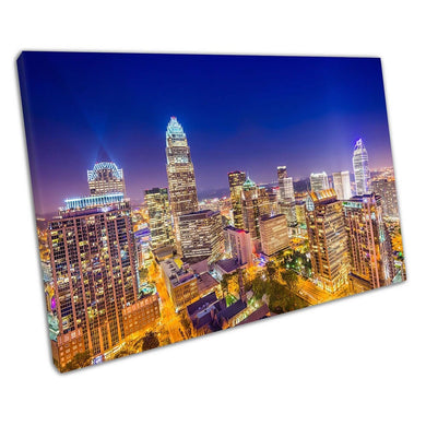 City lights of Charlotte Uptown North Carolina Skyline Art Ready to Hang Wall Art Print Picture For Home Office Decor
