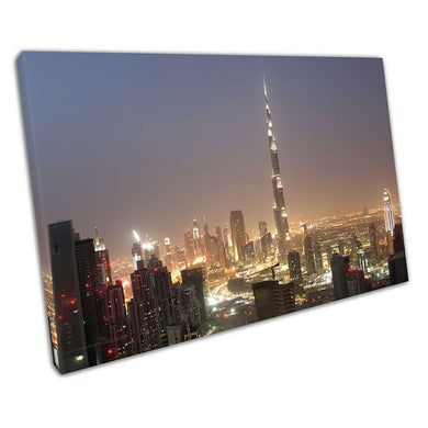 city of Dubai Burj Khalifa at night in United Arab Emirates Ready to Hang Wall Art Print Picture For Home Office Decor