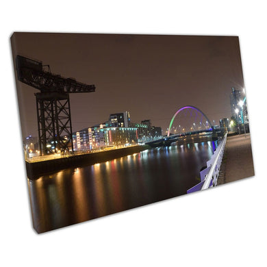 city of Glasgow at night Squinty bridge river Clyde Scotland Ready to Hang Wall Art Print Picture For Home Office Decor