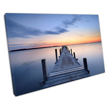 Laad de afbeelding in galerijviewer, Blue skies over tranquil Jetty pier at sunset Landscape Art Ready to Hang Wall Art Print Picture For Home Office Decor
