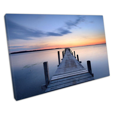 Blue skies over tranquil Jetty pier at sunset Landscape Art Ready to Hang Wall Art Print Picture For Home Office Decor