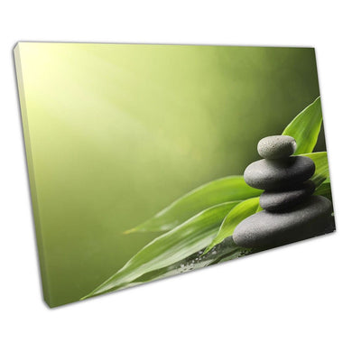 Green leaves with Zen peace stones Spa Art Ready to Hang Canvas Wall Art Print Picture For Home Office Decor