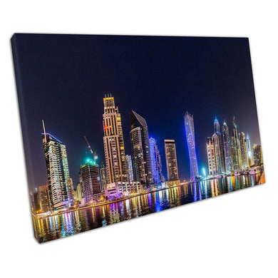 Dubai Marina shoreline at night Cityscape United Arab Emirate Canvas Wall Art Print Picture For Home Office Decor