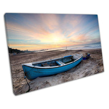 Load image into Gallery viewer, Fishing Boat at Sunrise Bournemouth beach English coastline Ready to Hang Wall Art Print Picture For Home Office Decor
