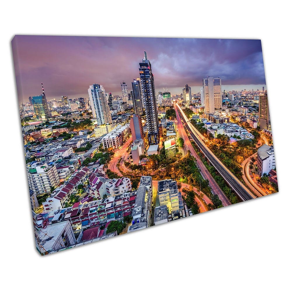 City of Bangkok at Night Cityscape Art Thailand Ready to Hang Wall Art Print Picture For Home Office Decor