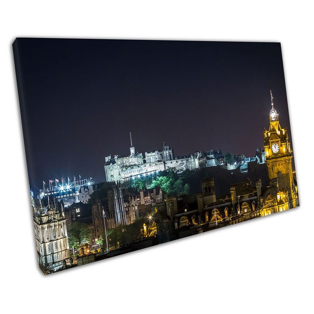 city of Edinburgh Castle at Night Skyline Scotland Ready to Hang Wall Art Print Picture For Home Office Decor
