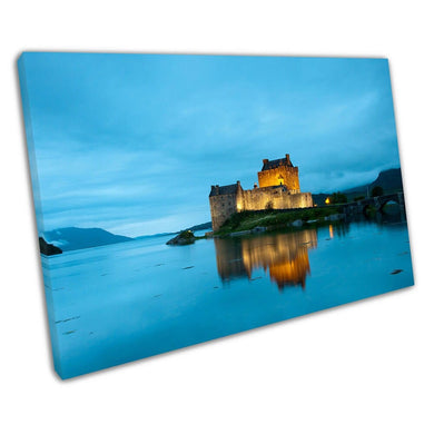 Blue skies & Lake Loch Duich Eilean Donan Castle evening Highlands Canvas Wall Art Print Picture For Home Office Decor