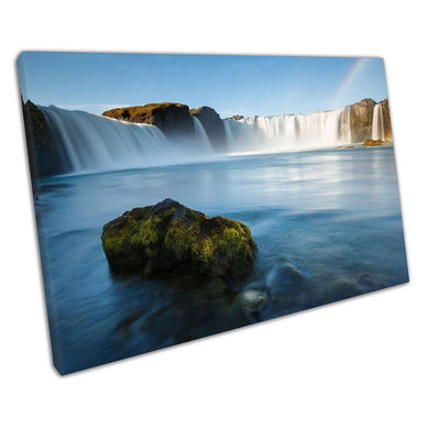 Blue skies Rainbow over Godafoss Waterfalls Iceland Ready to Hang Wall Art Print Picture For Home Office Decor