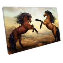 Laad de afbeelding in galerijviewer, Brown fighting horses animal art Ready to Hang Canvas Wall Art Print Picture For Home Office Decor
