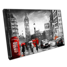 Load image into Gallery viewer, Phone box Red Umbrella City of London Black Cab Canvas Wall Art print on canvas Picture for Home Office Decor
