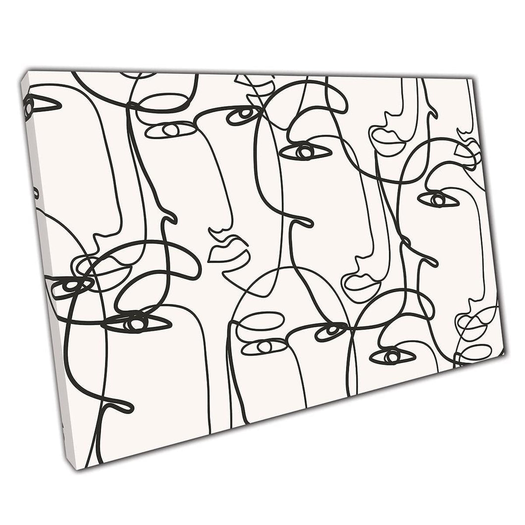 Continuous Line Drawing Faces Minimalist Canvas Wall Art Print On Canvas Picture For Home Office Decor