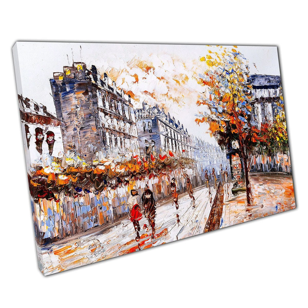 Street View Of Paris In Autumn Colourful Oil Painting Wall Art Print On Canvas Picture For Home Office Decor