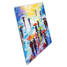 Load image into Gallery viewer, Abstract Colourful Rainy Night People Sheltering Under Umbrellas Wall Art Print On Canvas Picture For Home Office Decor
