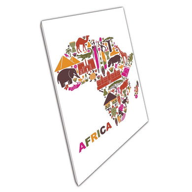 Africa Cultural And Architecture Illustrative Map Wall Art Print On Canvas Picture For Home Office Decor