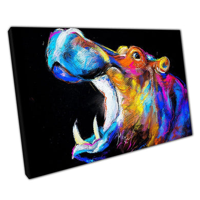 Hippopotamus Hippo Colourful Pastel Painting Wall Art Print On Canvas Picture For Home Office Decor
