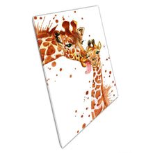 Laad de afbeelding in galerijviewer, Fun Giraffe Mother And Baby Cute Interaction Splatter Watercolour Painting Wall Art Print On Canvas Picture For Home Office Decor
