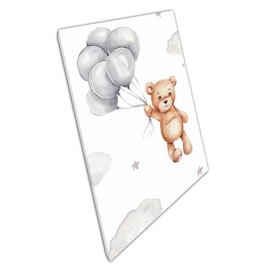 Cute Cartoon Teddy Bear Floating With Balloons Kids Room Art Watercolour Painting Wall Art Print On Canvas Picture For Home Office Decor