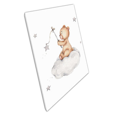Cute Cartoon Teddy Bear Fishing For Stars On Cloud Kids Room Art Watercolour Painting Wall Art Print On Canvas Picture For Home Office Decor