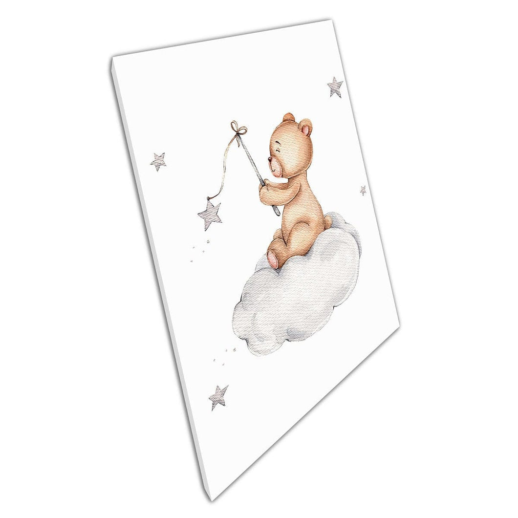Cute Cartoon Teddy Bear Fishing For Stars On Cloud Kids Room Art Watercolour Painting Wall Art Print On Canvas Picture For Home Office Decor