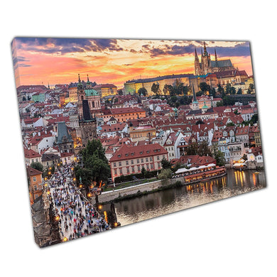 Charles Bridge Prague Castle Vltava River Prague Czech Republic Wall Art Print On Canvas Picture For Home Office Decor
