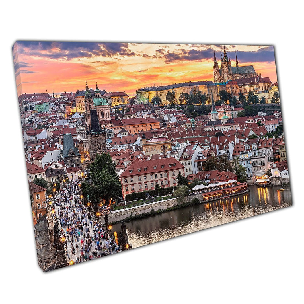 Charles Bridge Prague Castle Vltava River Prague Czech Republic Wall Art Print On Canvas Picture For Home Office Decor