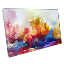 Laad de afbeelding in galerijviewer, Colourful Abstract Forest Woodland Landscape Textured Oil Painting Wall Art Print On Canvas Picture For Home Office Decor
