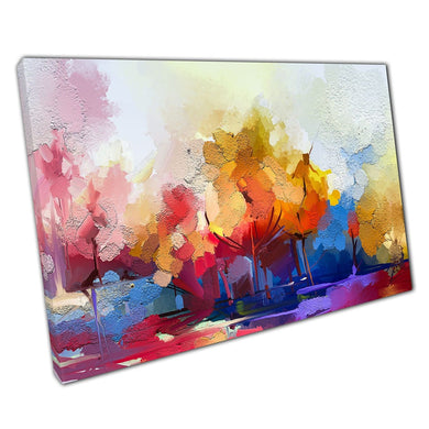 Colourful Abstract Forest Woodland Landscape Textured Oil Painting Wall Art Print On Canvas Picture For Home Office Decor