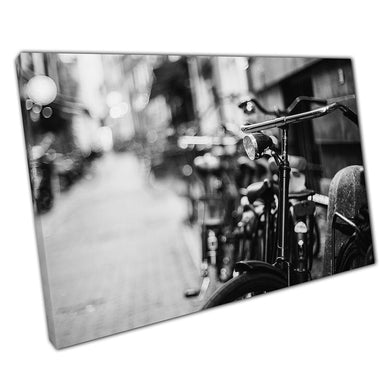 Bike Lined Street Amsterdam Black And White Street Photography Wall Art Print On Canvas Picture For Home Office Decor