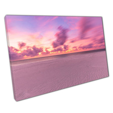 Mediterranean Beach During Calming Pink Sunset Wall Art Print On Canvas Picture For Home Office Decor