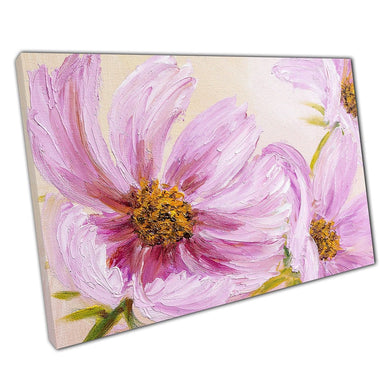 Delicate Soft Pink Cosmos Flowers Painting Wall Art Print On Canvas Picture For Home Office Decor