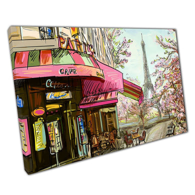 Colourful Concept Illustration Of Parisian Street Eiffel Tower Paris France Wall Art Print On Canvas Picture For Home Office Decor