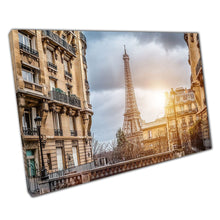 Laad de afbeelding in galerijviewer, Cloudy Rainy Day On A Small Parisian Street Overlooking The Eiffel Tower Paris France Wall Art Print On Canvas Picture For Home Office Decor

