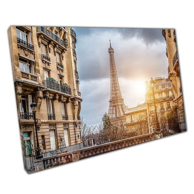 Cloudy Rainy Day On A Small Parisian Street Overlooking The Eiffel Tower Paris France Wall Art Print On Canvas Picture For Home Office Decor