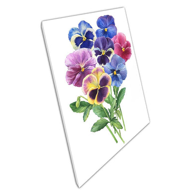 Beautiful Colourful Bouquet Of Blooming Tricolour Pansies Watercolour Illustration Wall Art Print On Canvas Picture For Home Office Decor