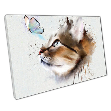 Cat And Butterfly Spray Paint Style Wall Art Print On Canvas Picture For Home Office Decor