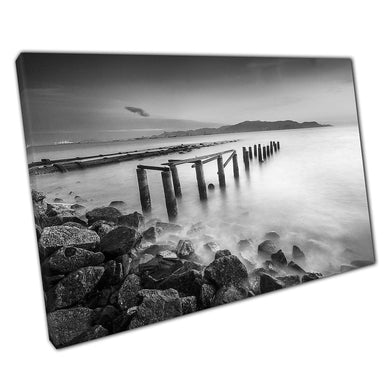Abandoned Jetty Pulau Pinang Island Malaysia Black And White Photography Wall Art Print On Canvas Picture For Home Office Decor