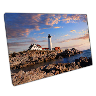 Iconic Landmark The Portland Head Lighthouse Early Morning Sky Portland Maine USA Wall Art Print On Canvas Picture For Home Office Decor