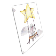 Laad de afbeelding in galerijviewer, Cute Cartoon Bunny Rabbit On Star Swing In Sky Kids Room Art Watercolour Painting Wall Art Print On Canvas Picture For Home Office Decor
