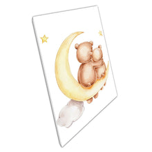 Laad de afbeelding in galerijviewer, Cute Cartoon Teddy Bears Sitting On Crescent Moon Kids Room Watercolour Painting Wall Art Print On Canvas Picture For Home Office Decor
