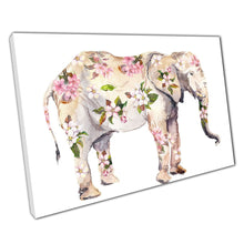 Carica immagine nel visualizzatore della galleria, Elephant Covered In Pink Cherry Blossom Floral Watercolour Painting Illustration Wall Art Print On Canvas Picture For Home Office Decor
