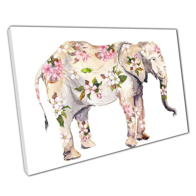 Elephant Covered In Pink Cherry Blossom Floral Watercolour Painting Illustration Wall Art Print On Canvas Picture For Home Office Decor