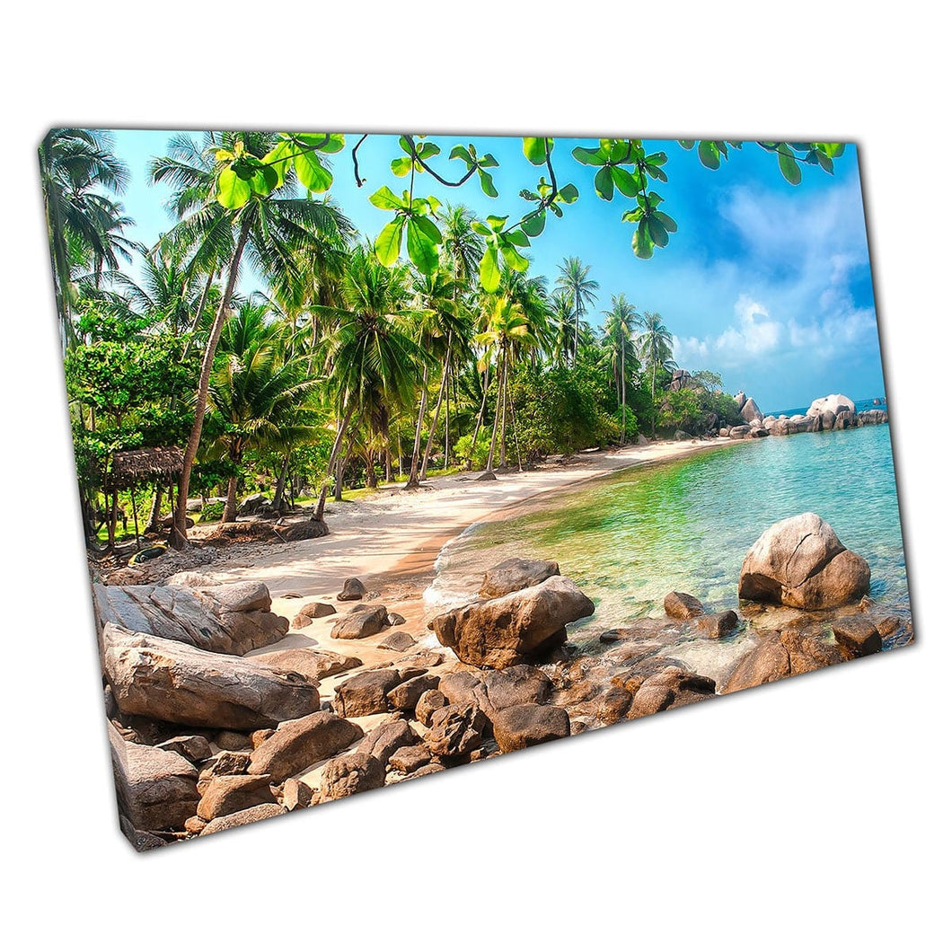 Idyllic Beach Getaway Koh Tao Thailand White Sand Clear Sea Palm Trees Seashore Wall Art Print On Canvas Picture For Home Office Decor
