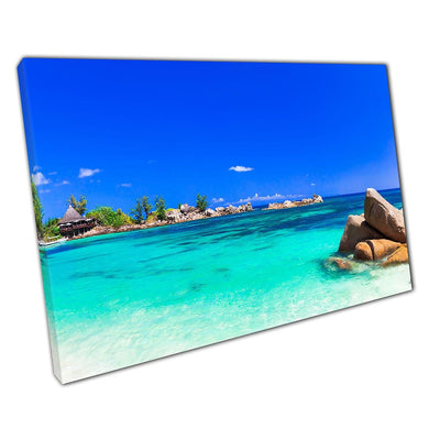 Exotic Tropical Sandy Beach Paradise With Stunning Blue Sea Seychelles Praslin Wall Art Print On Canvas Picture For Home Office Decor