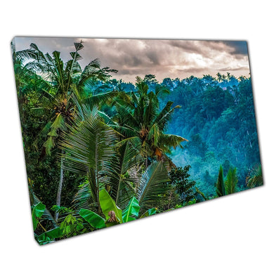 Fog Filled Cloudy Palm Tree Jungle In The Evening Light Ubad Bali Indonesia Wall Art Print On Canvas Picture For Home Office Decor